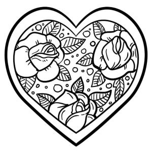 Gül boyama sayfası,  coloring page, Kalpteki Güller, 