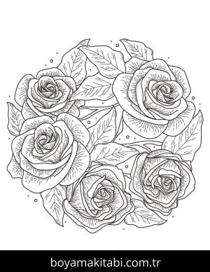 Gül boyama sayfası – sevimli karakter, sanatsal çalışma