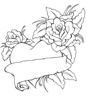 Gül boyama sayfası,  coloring page, Kalpli Temel Gül, 