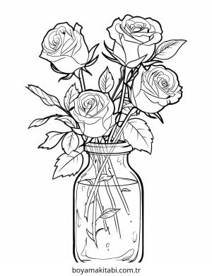 Gül boyama sayfası – çizgi film temalı, basit çizim