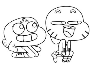 Gumball boyama sayfası,  coloring page, Darwin ve Gumball Oturma, 