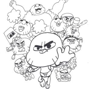 Gumball boyama sayfası,  coloring page, Gumball ve Arkadaş Koşuyor, 