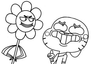 Gumball boyama sayfası,  coloring page, Gumball ve Çiçek, 