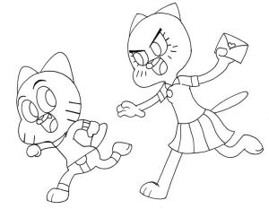 Gumball boyama sayfası,  coloring page, Nicole Watterson ve Gumball koşuyor, 