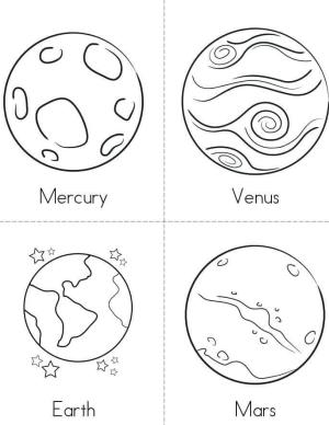 Güneş Sistemi boyama sayfası,  coloring page, Merkür, Venüs, Dünya ve Mars, 