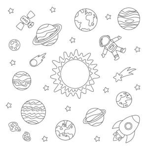 Güneş Sistemi boyama sayfası,  coloring page, Astronot Evreni Fethediyor, 