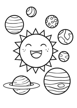 Güneş Sistemi boyama sayfası,  coloring page, Güneş Etrafındaki Gezegenlerden Hoşlanır, 