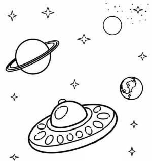 Güneş Sistemi boyama sayfası,  coloring page, Uzayda UFO, 