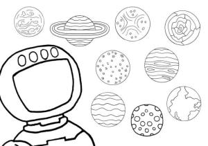 Güneş Sistemi boyama sayfası,  coloring page, Astronot Gezegenlere Bakıyor, 