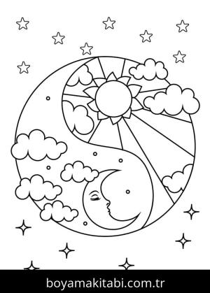 Güneş boyama sayfası – PDF indir, sevimli karakter