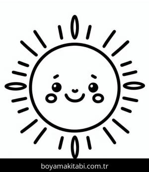 Güneş boyama sayfası – çizgi film temalı, basit çizim