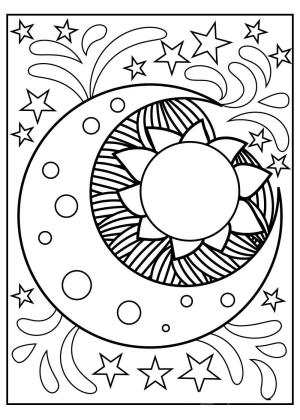 Güneş boyama sayfası,  coloring page, Güneş ve Ay Yetişkinler Içindir, 