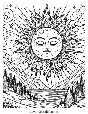Güneş boyama sayfası – yaratıcılık, eğlenceli etkinlik