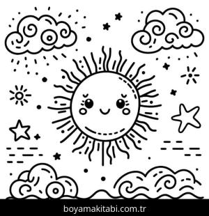 Güneş boyama sayfası – renkli çizimler, okul öncesi