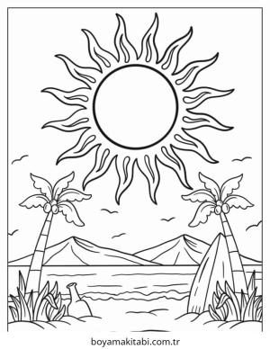 Güneş boyama sayfası – sanatsal çalışma, çocuklar için