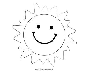 Güneş boyama sayfası – çizgi film temalı, basit çizim