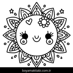 Güneş boyama sayfası – sevimli karakter, sanatsal çalışma