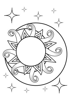 Güneş boyama sayfası,  coloring page, Ay ve Yıldızlarla Güneş, 