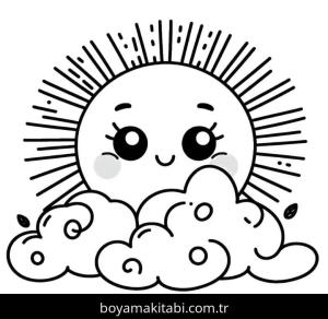 Güneş boyama sayfası – el becerilerini geliştirir, boyama çalışması