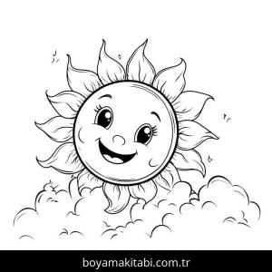 Güneş boyama sayfası – çizgi film temalı, basit çizim