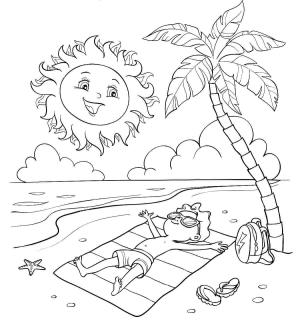 Güneş boyama sayfası,  coloring page, Sahilde Güneş, 