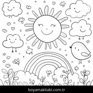 Güneş boyama sayfası – çocuklar için, çizgi film temalı