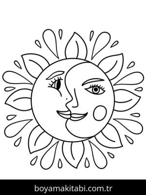 Güneş boyama sayfası – PDF indir, sevimli karakter