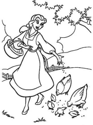 Güzel ve Çirkin boyama sayfası,  coloring page, Belle Tavuğu Besliyor, 