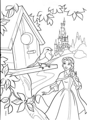 Güzel ve Çirkin boyama sayfası,  coloring page, Belle ve bir kuş çiz, 