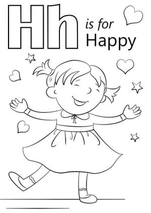 H Harfi boyama sayfası,  coloring page, Mutlu Harf H, 