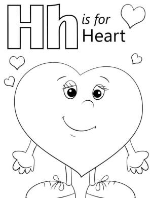 H Harfi boyama sayfası,  coloring page, Kalp Harfi H, 