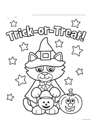 Halloween boyama sayfası,  coloring page, Trick Or Treats With Cat The Witch, 