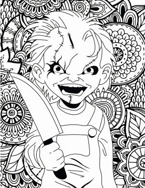 Halloween boyama sayfası,  coloring page, Kötü Chucky, 