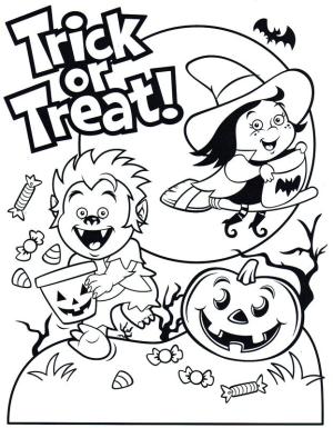 Halloween boyama sayfası,  coloring page, Sevimli Kurt Adam Ve Hile Veya Davranır Cadı, 