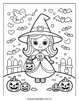 Halloween boyama sayfası – sevimli karakter, sanatsal çalışma