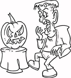 Halloween boyama sayfası,  coloring page, Frankenstein’ı Balkabağıyla Korkutmak, 