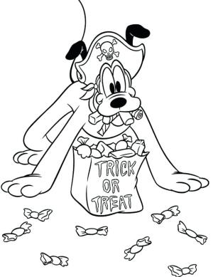 Halloween boyama sayfası,  coloring page, Korsan Kostümlü Ve Şeker Çantalı Plüton, 