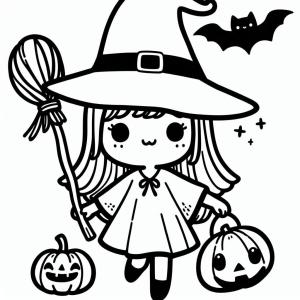 Halloween boyama sayfası,  coloring page, Sevimli Halloween Bayramı Cadısı, 