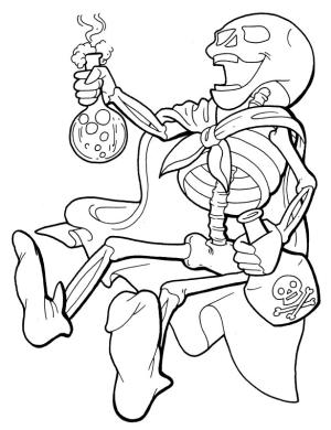 Halloween boyama sayfası,  coloring page, İskelet İçen Zehir, 