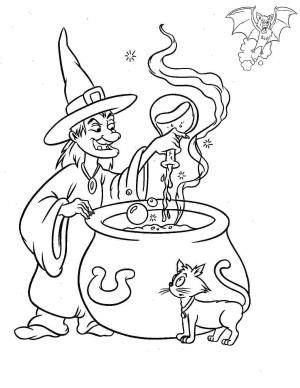 Halloween boyama sayfası,  coloring page, Zehir Yapan Kötü Cadı, 