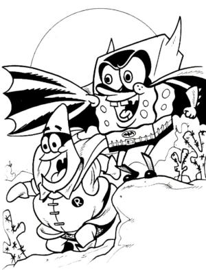 Halloween boyama sayfası,  coloring page, Batman Kostümlü Sünger Bob, 