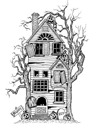 Halloween boyama sayfası,  coloring page, Ürpertici Perili Ev, 