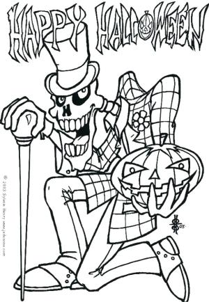 Halloween boyama sayfası,  coloring page, Happy Halloween Wtih Creepy Skeleton, 