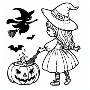 Halloween boyama sayfası,  coloring page, İnanılmaz Halloween Bayramı cadısı, 