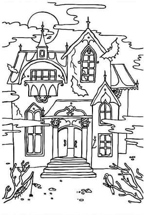 Halloween boyama sayfası,  coloring page, Perili Ev, 