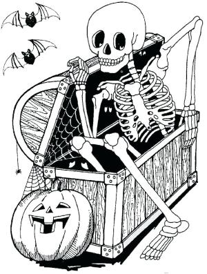 Halloween boyama sayfası,  coloring page, Göğüste Korkunç İskelet, 