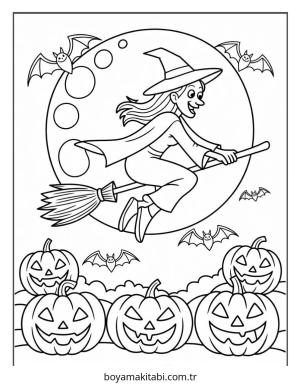 Halloween boyama sayfası – çocuk aktivitesi, PDF indir