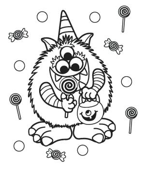 Halloween boyama sayfası,  coloring page, Canavar Yeme Şeker, 