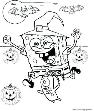 Halloween boyama sayfası,  coloring page, SpongeBob SquarePants In Witch Costume, 