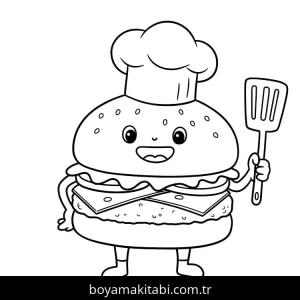 Hamburger boyama sayfası – renkli çizimler, okul öncesi